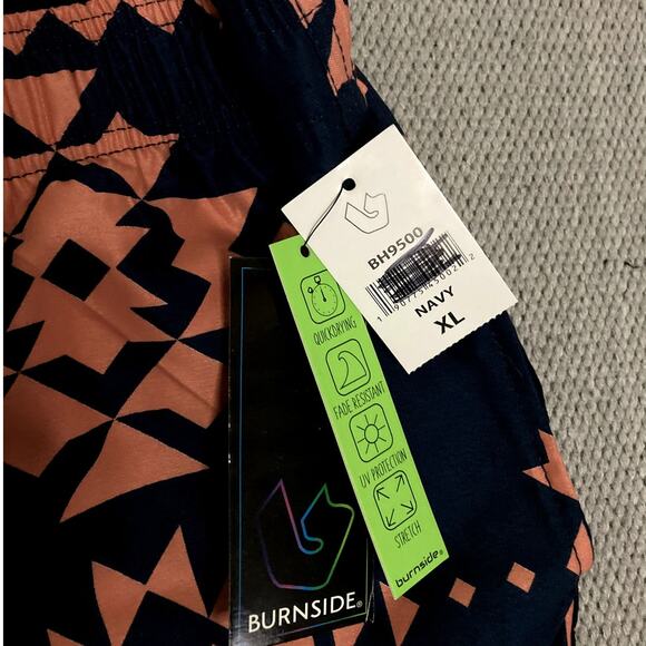 Burnside Swim Trunks Men XL Dark Navy Geometric Print Drawstring Beach Quick Dry - Picture 4 of 12